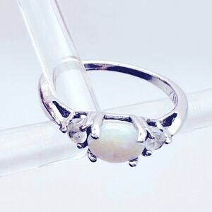 Avon Sterling Silver Opal Stacking Ring Size 5 Vintage Retro Casual Preppy